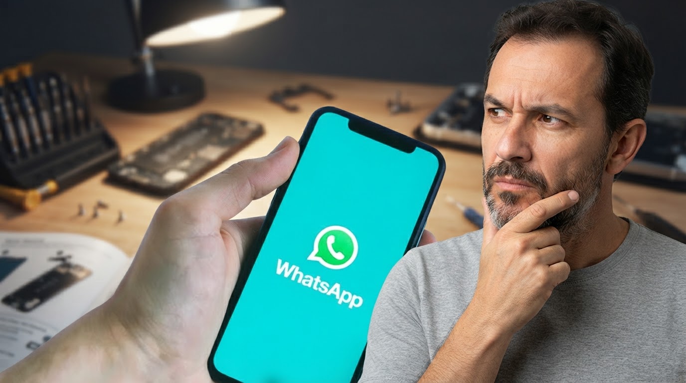 Telas do Android mostrando a busca e a instalação do WhatsApp na Play Store