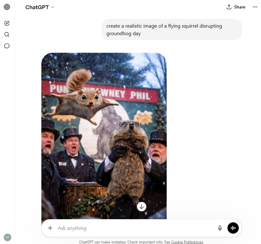 Tela do ChatGPT exibindo interface de criação de imagem por IA