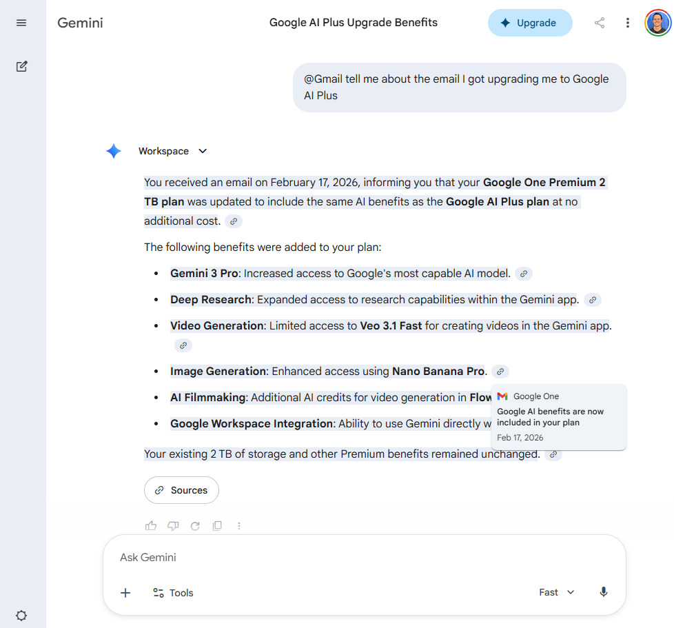 Janela do Gemini mostrando resposta com link para arquivo no Google Drive