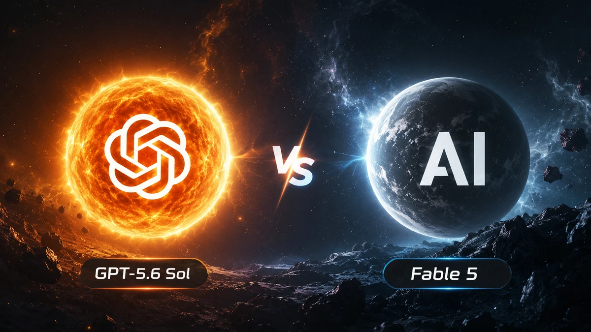 Gráfico comparando GPT-5.6 Sol e Claude Fable 5 em preço, acesso e recursos para agentes