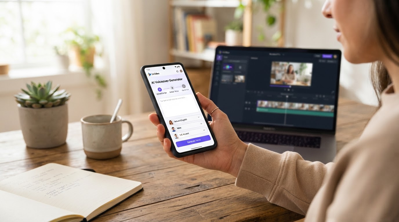 Tela promocional do InVideo para geração de voz com IA