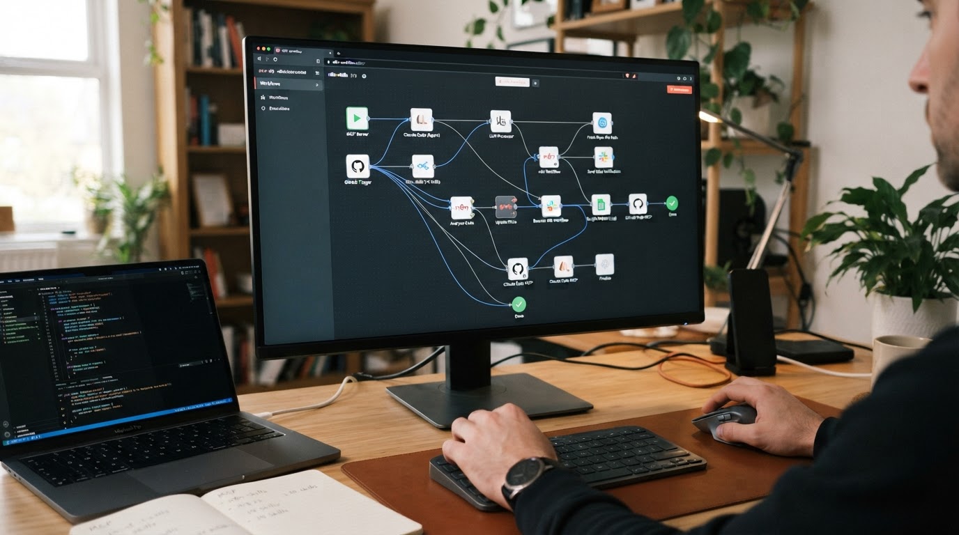 Editor de workflow do n8n com nós conectados