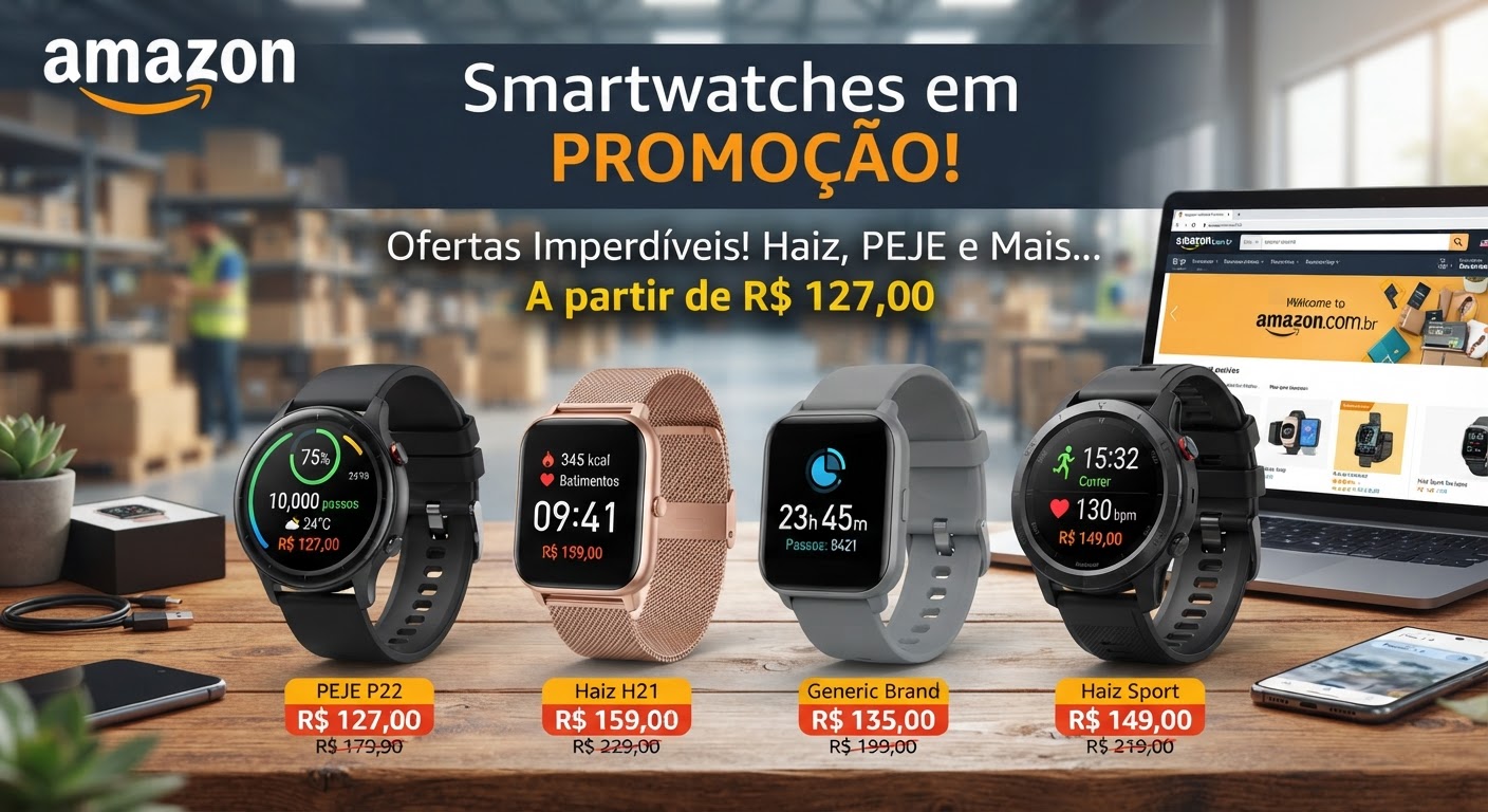 Hora de trocar o relógio: smartwatches Haiz, PEJE e mais em promoção na Amazon a partir de R$127