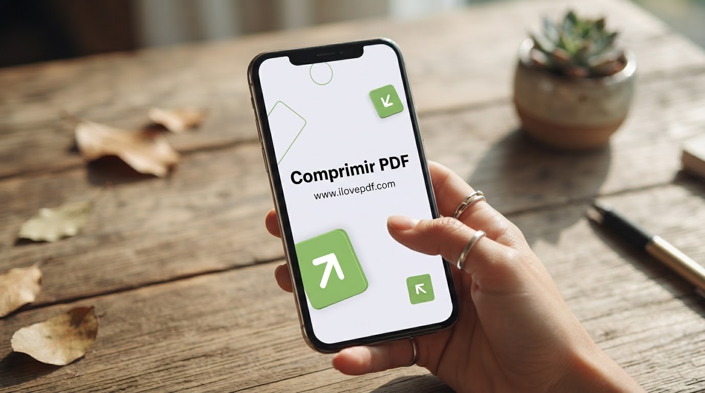 Ilustração conceitual de compressão de PDF no iLovePDF pelo celular