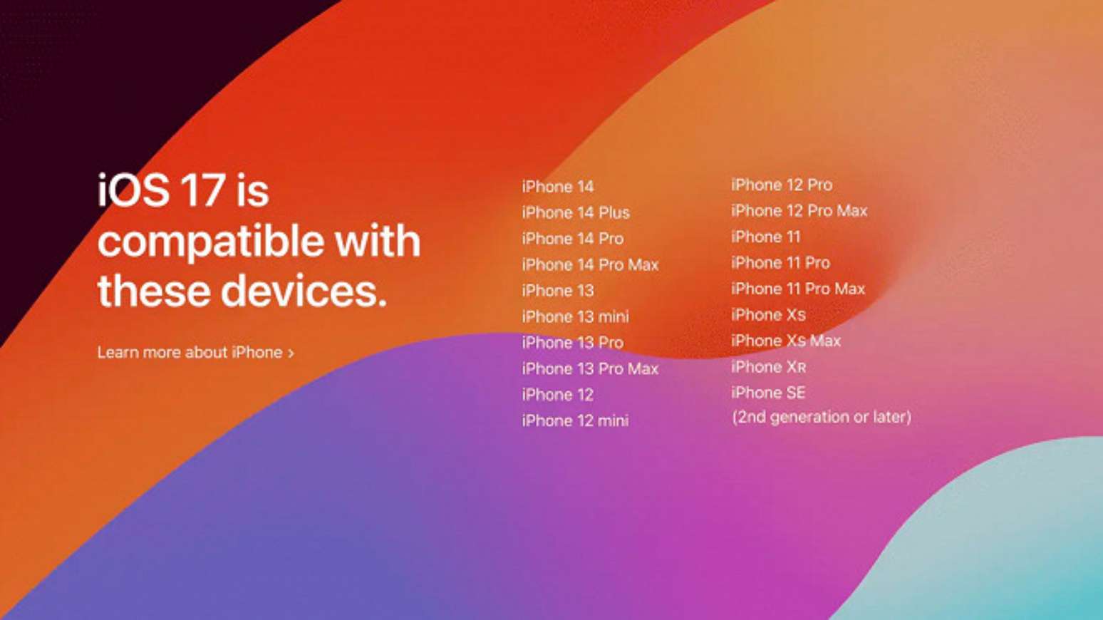 lista de iPhones compatíveis com o iOS 17 exibida pela Apple