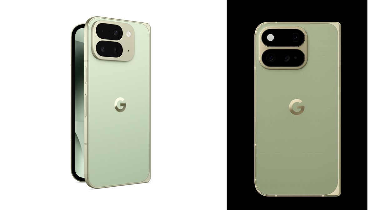 Render vazado do Pixel 11 Pro Fold ao lado do Pixel 10 Pro Fold para comparação de design