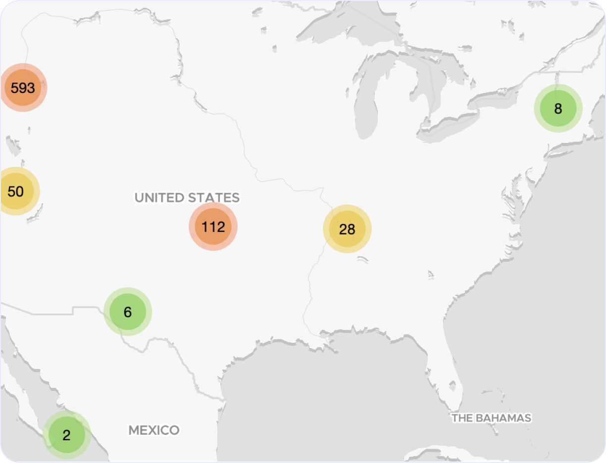 Mapa de falhas do Grok com regiões em destaque