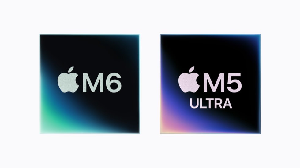 Imagem promocional destacando os chips Apple M6 e M5 Ultra