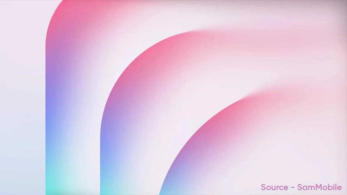 Banner da One UI 9.5 com curvas fluidas em tons de rosa dentro do firmware de teste