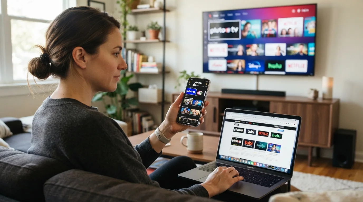 Ilustração conceitual comparando plataformas de streaming grátis em diferentes telas