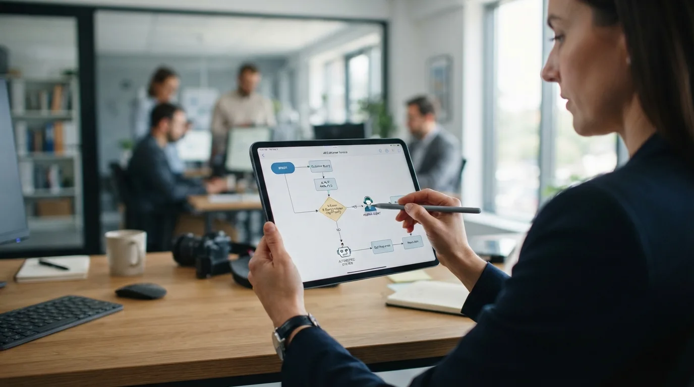 Diagrama de decisão com bifurcação entre automático e humano