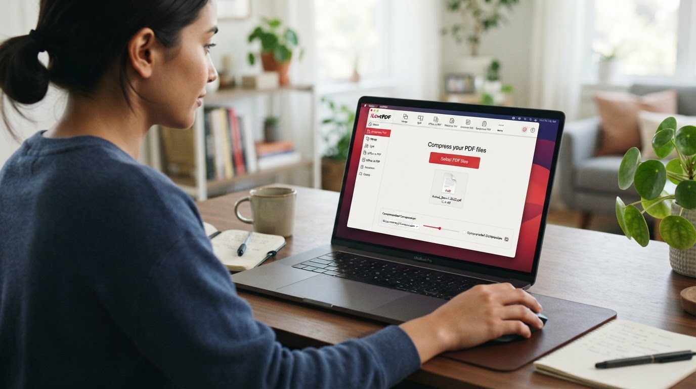 Ilustração conceitual de uso do iLovePDF Desktop em computador