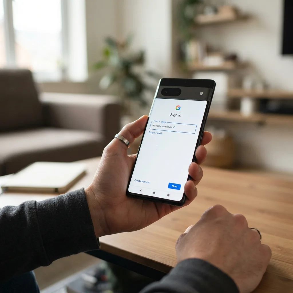 Tela ilustrativa de login em conta Google em um celular Android