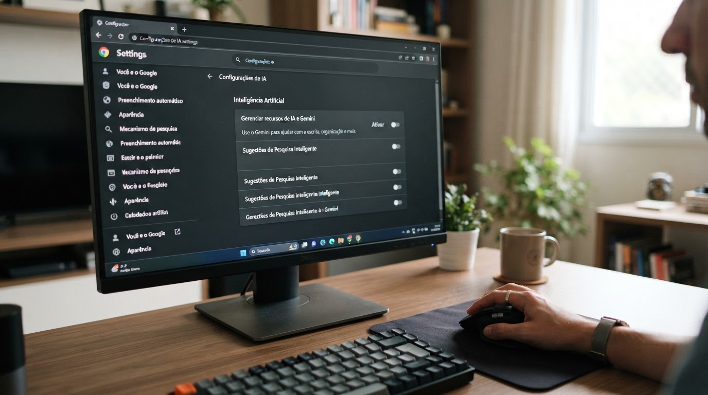 Tela de configurações de IA do Chrome com opção do Gemini