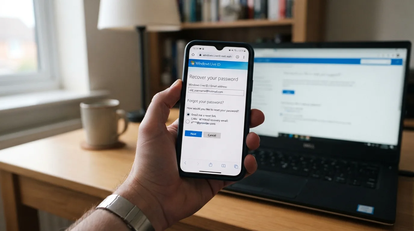 Tela com opções do Windows Live ID para iniciar a recuperação de senha