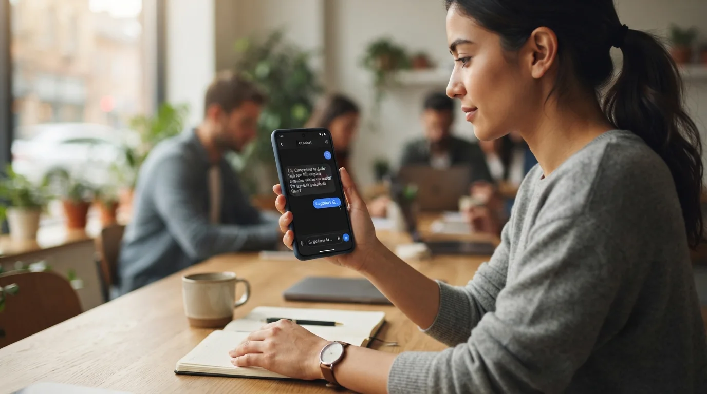 Ilustração conceitual de uma interface de chatbot com caixa de mensagem