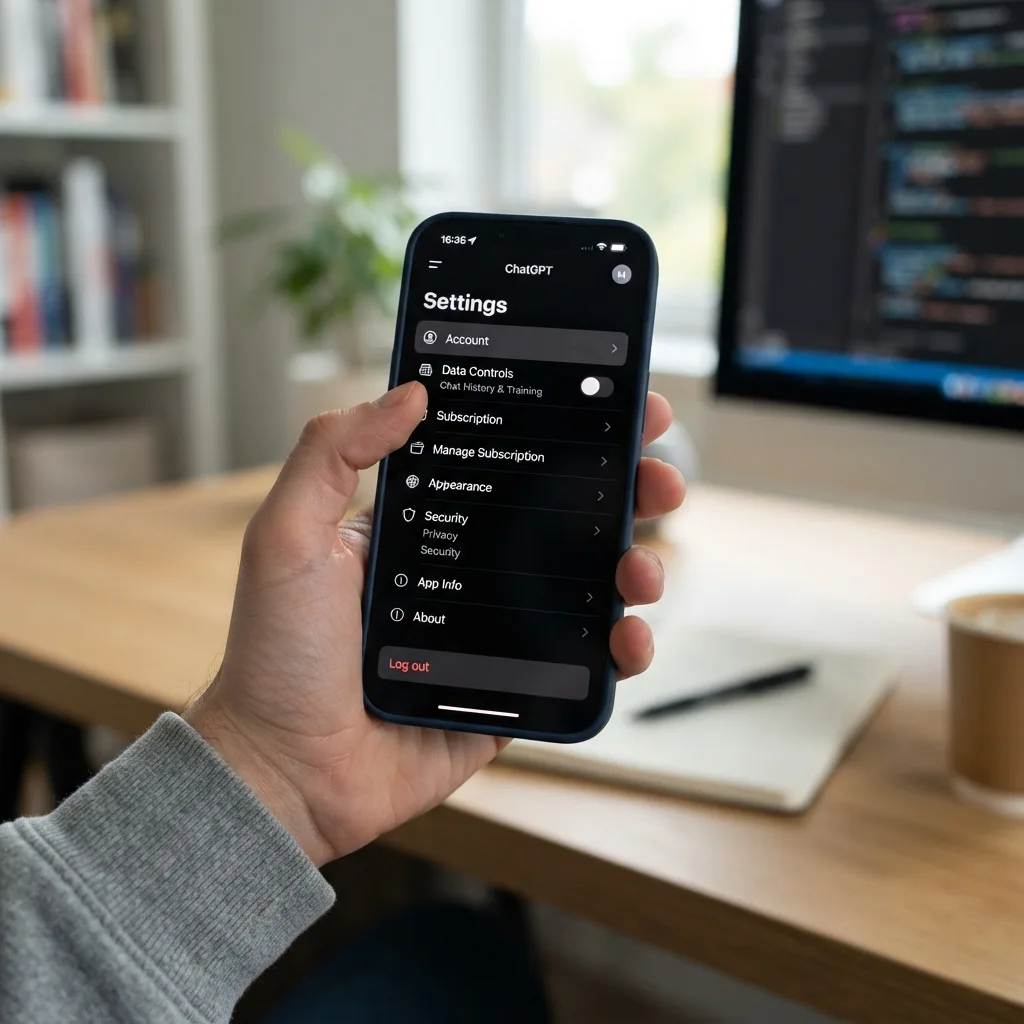 Tela do app do ChatGPT mostrando o acesso às configurações da conta