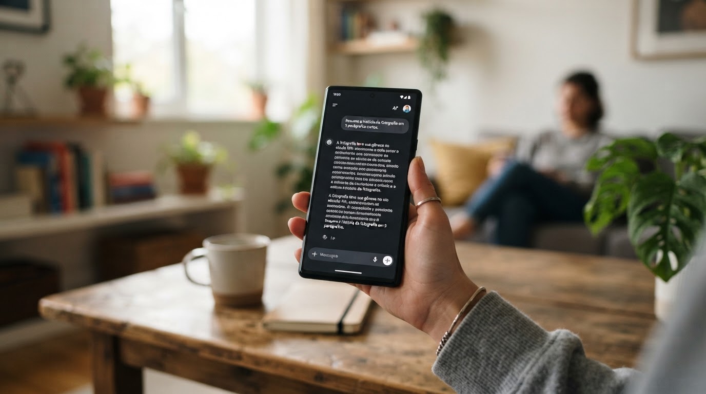 Ilustração conceitual de uma interface de conversa com inteligência artificial