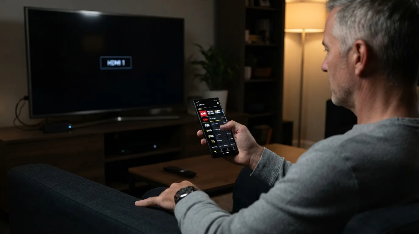 Ilustração conceitual de grade de canais de streaming em uma televisão