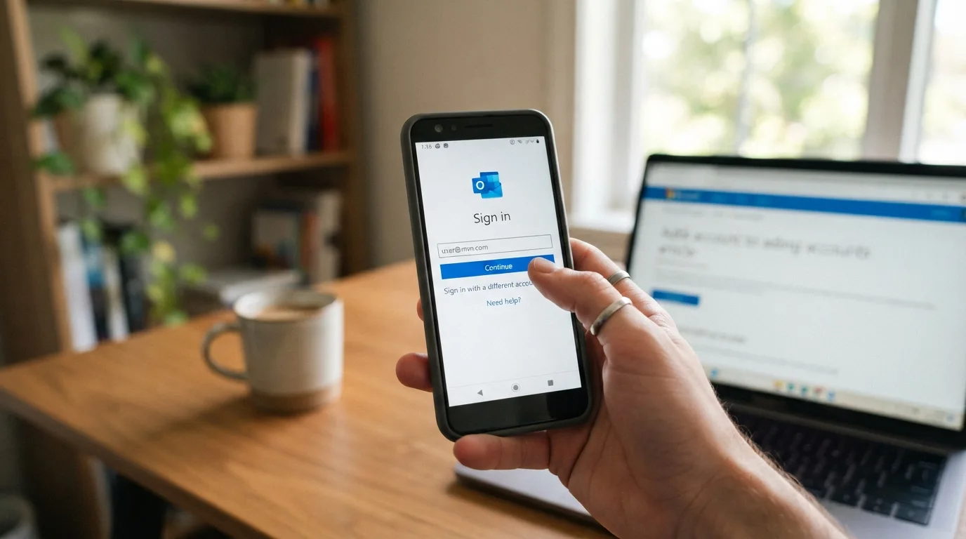Ilustração de central de ajuda do Outlook com foco em login