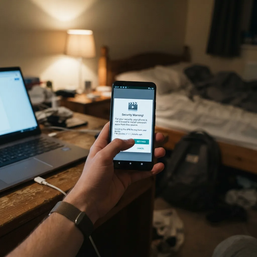 Ilustração conceitual sobre riscos de instalar arquivos APK e downloads inseguros