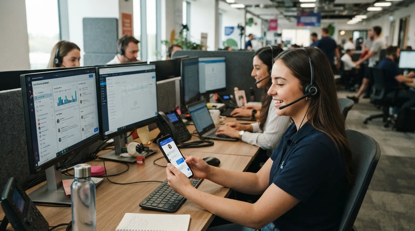 Ilustração de equipe de atendimento telefônico em operação