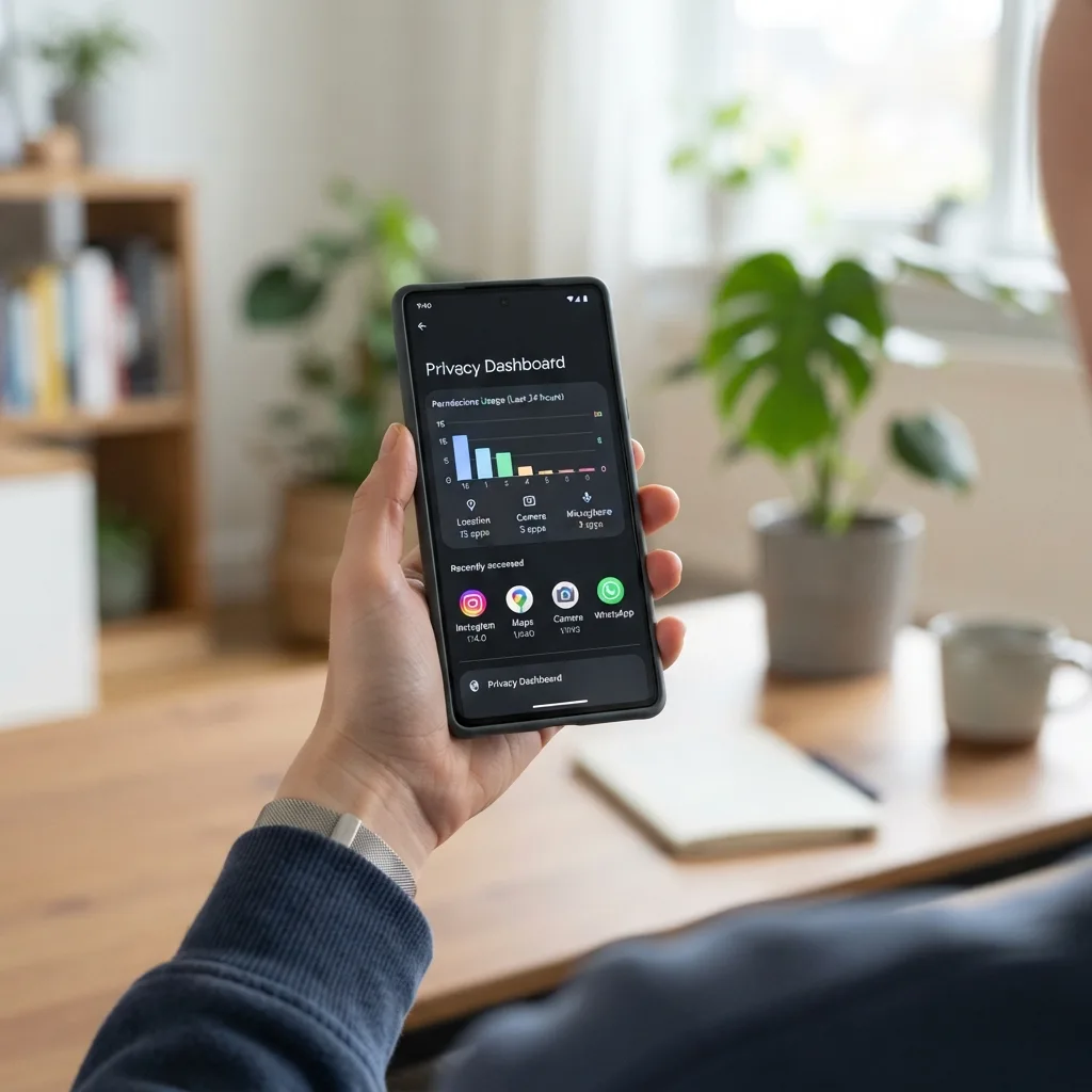 Ilustração conceitual de painel de privacidade em um celular Android