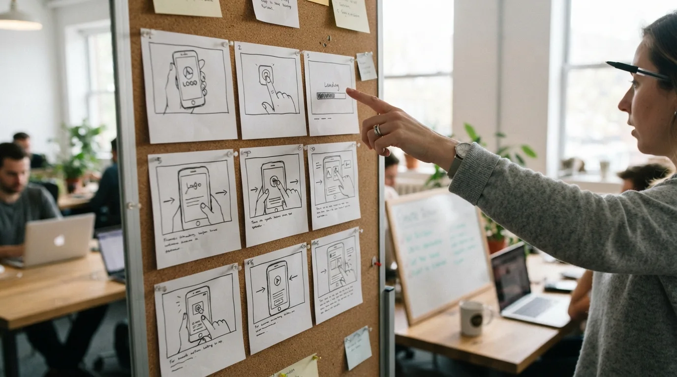Ilustração de um storyboard com quadros sequenciais