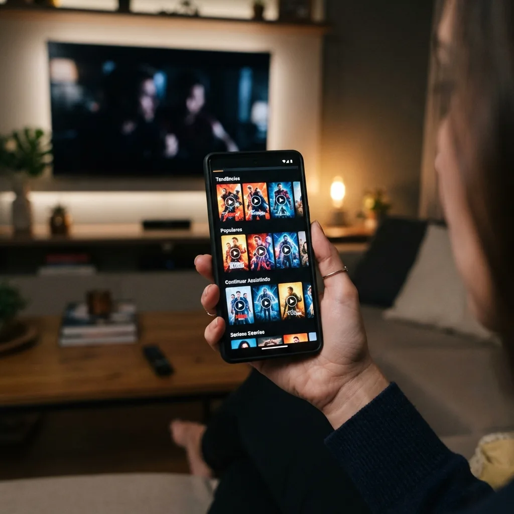 Ilustração de tela com catálogo de filmes e séries em um aplicativo de streaming