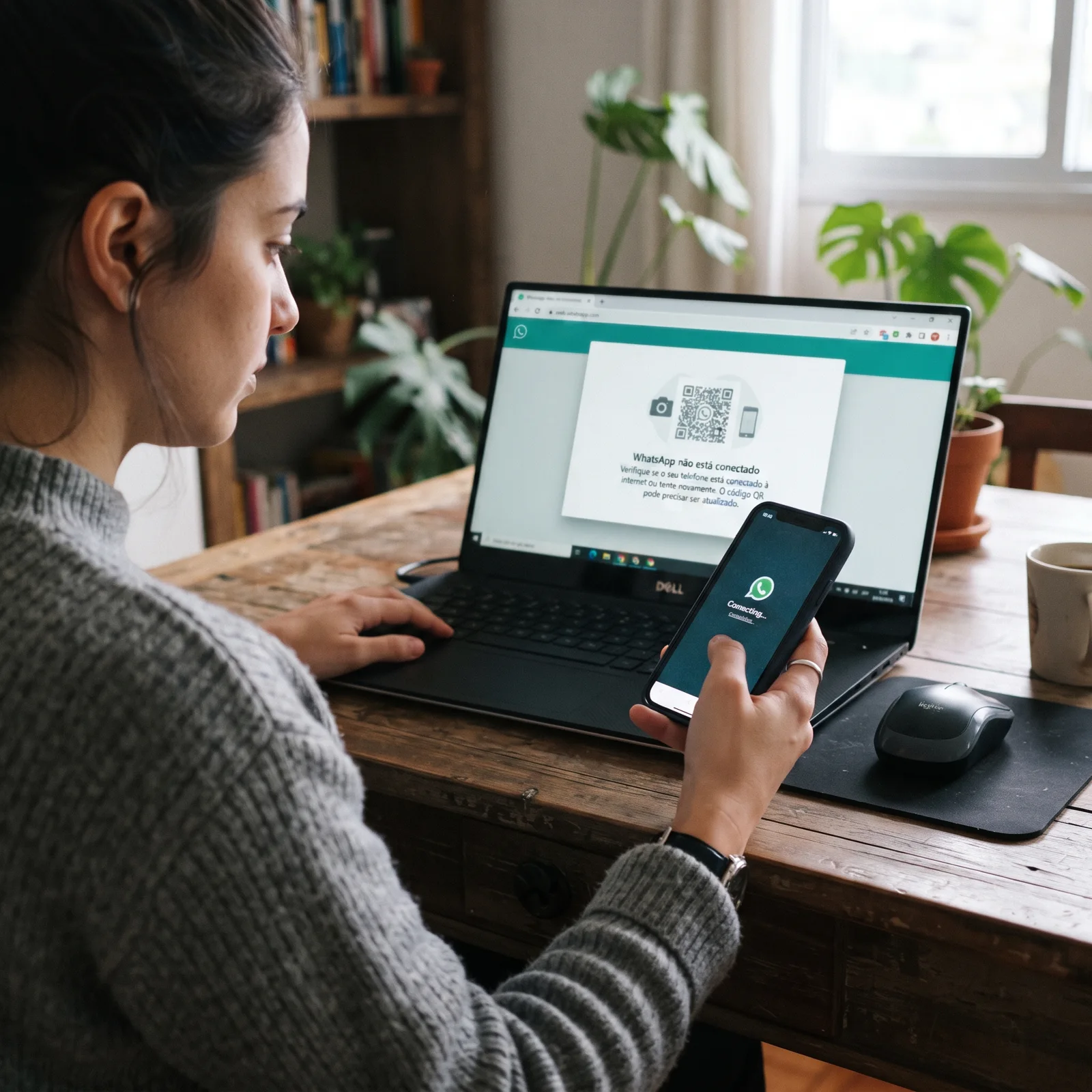 Tela conceitual de erro no carregamento do WhatsApp Web