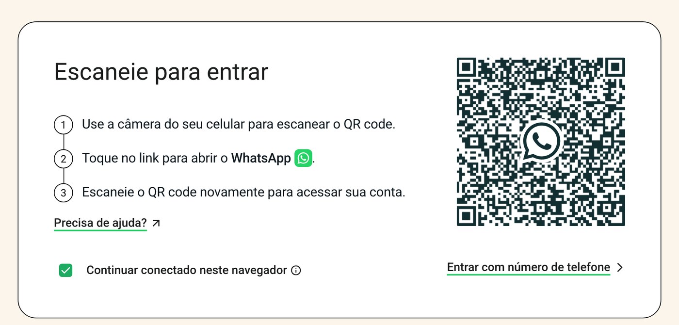 Tela de login do WhatsApp Web com o QR code e as instruções de conexão
