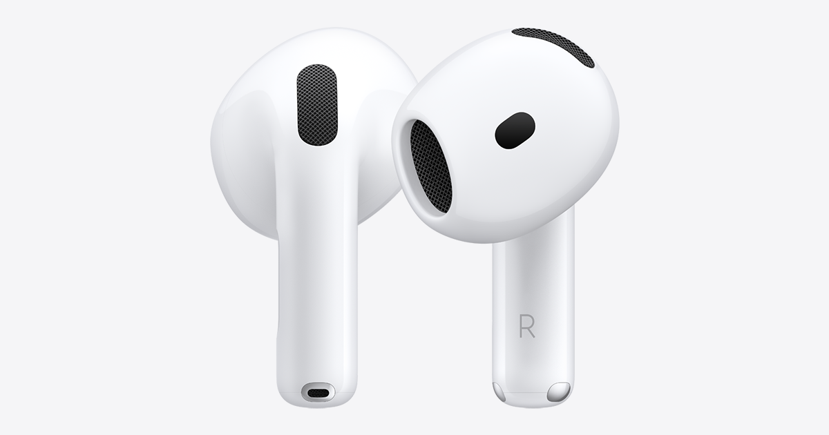 Render oficial dos Apple AirPods 5 com estojo de carregamento aberto