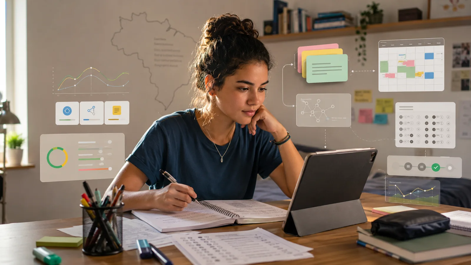 Tela do Gemini mostrando central de estudos com simulado do Enem e flashcards