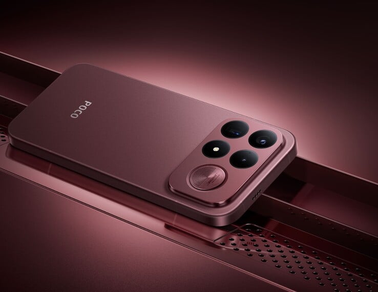 POCO F9 Ultra na cor Dark Cherry com grande módulo de câmera traseira