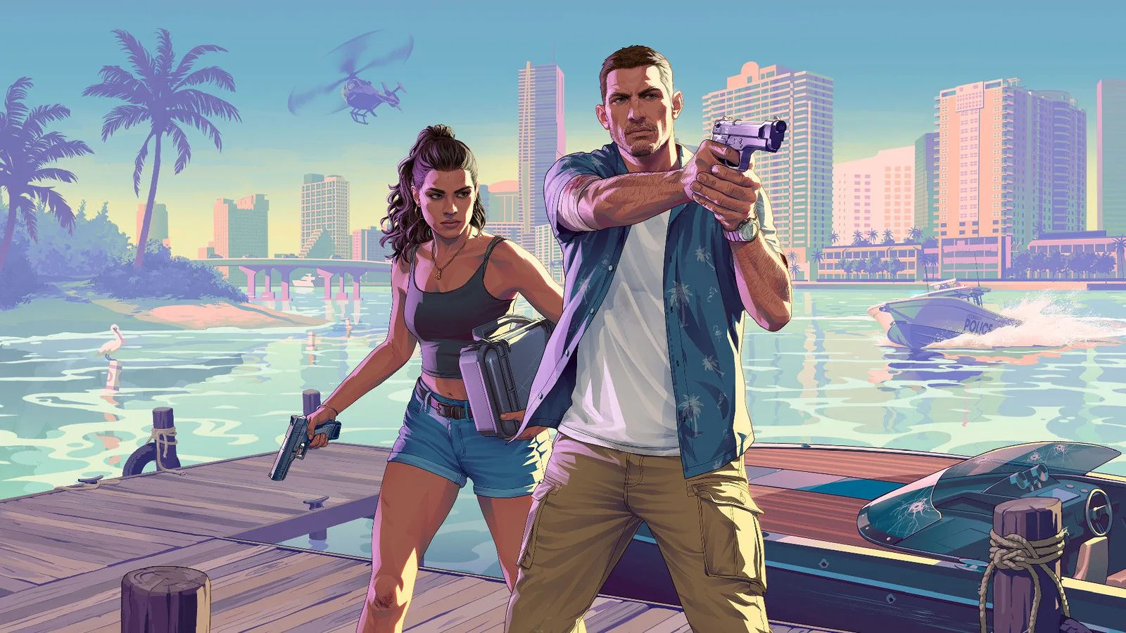 Lucia e Jason armados em arte promocional de GTA 6