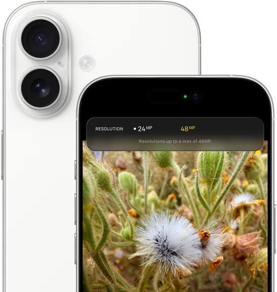 Frente e traseira de um iPhone 17 branco, com sistema de duas câmeras e Dynamic Island