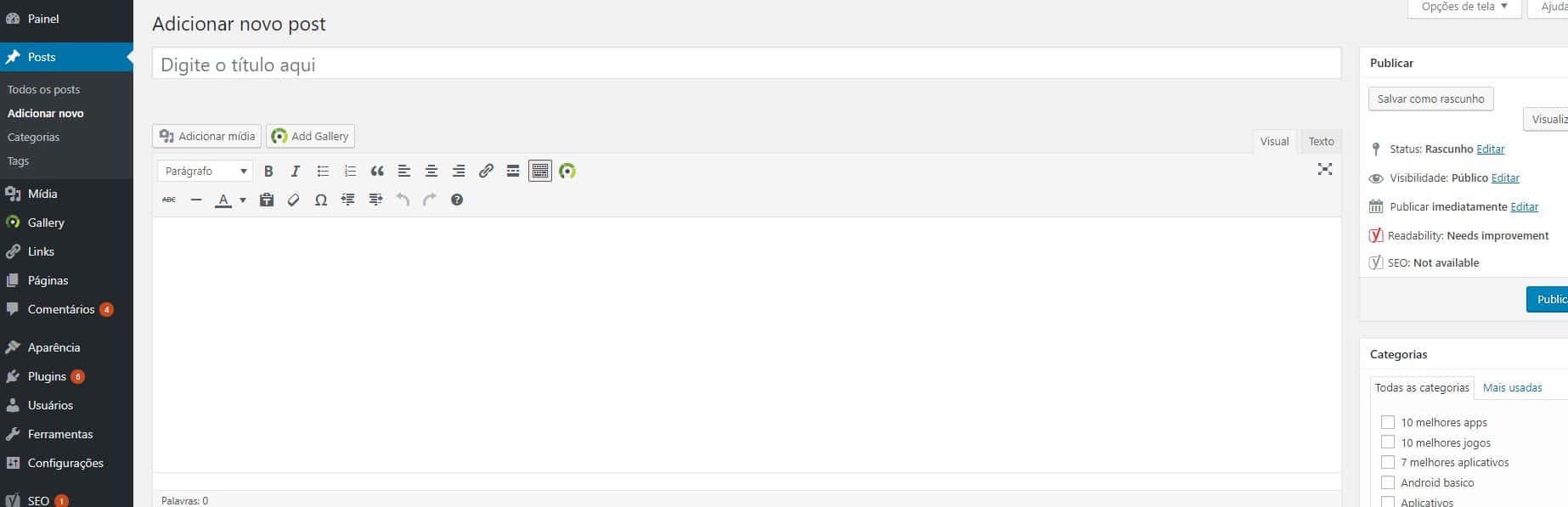 como publicar no wordpress pagina de edicao de textos como publicar um post no Wordpress