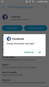 7) Excluir o Facebook no Android