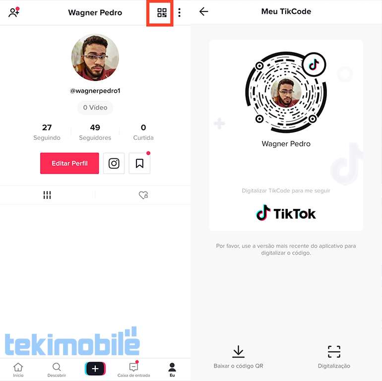 Compartilhe seu QR Code para que outras pessoas te adicionem.