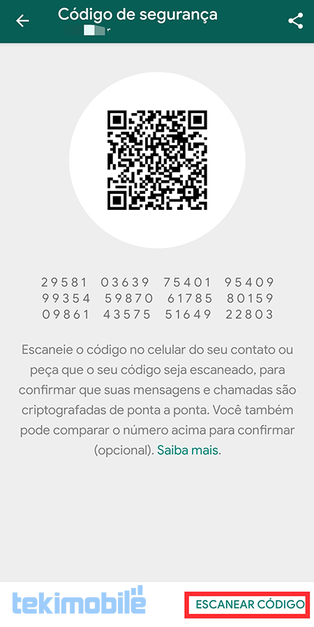 Código de segurança do WhatsApp.
