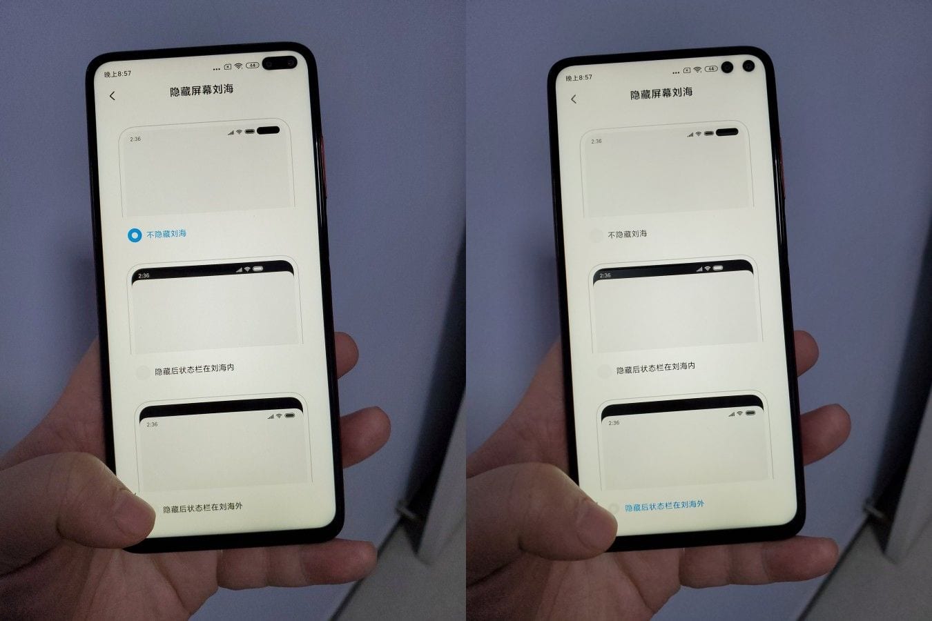 O Redmi K30 tem dois furos separados na tela para câmeras