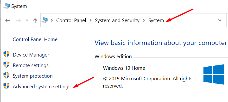 Configurações avançadas do sistema