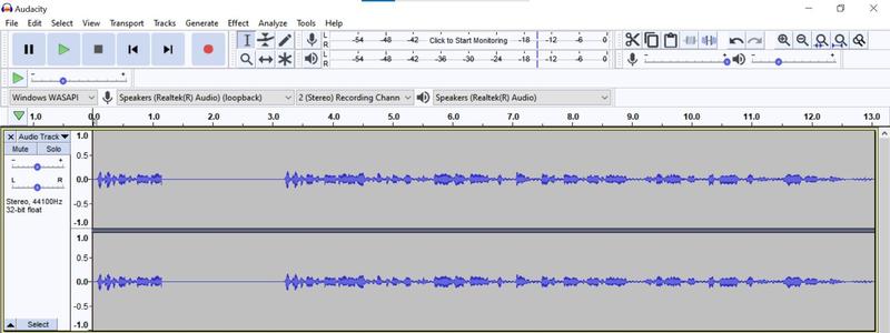 Áudio gravado do Audacity