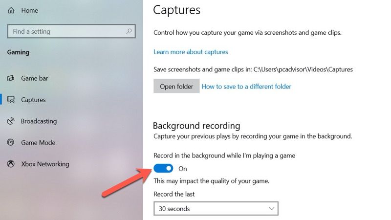 Gravação de fundo do Windows 10