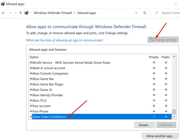 lista de permissões firewall windows zoom