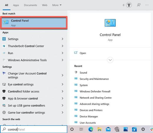 Abra o Painel de Controle