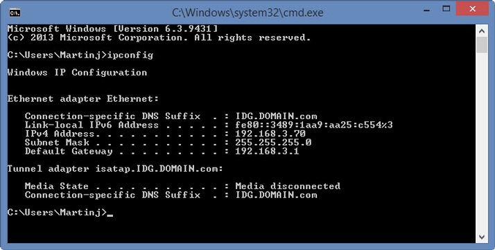 Prompt do cmd - endereço IP do roteador