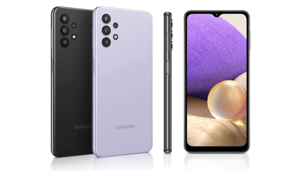 Na imagem vemos o A32 da Samsung, modelo com suporte a 5G no Brasil