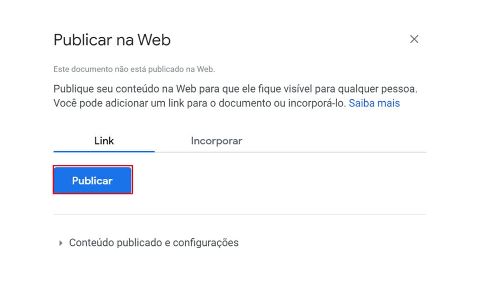 Na imagem vemos a Janela que aparece ao Publicar a Imagem e o Botão que deve clicar é o Publicar