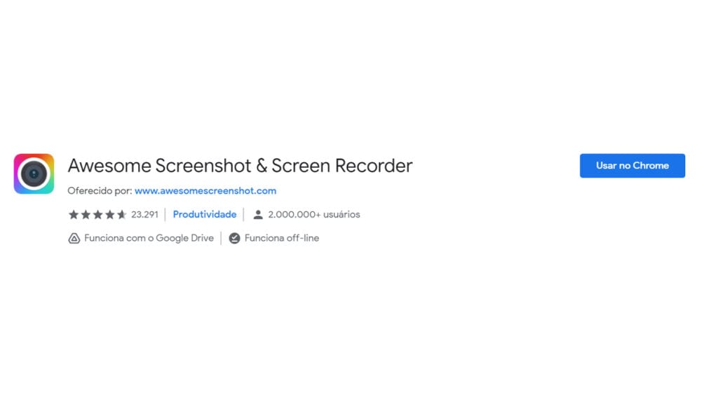 na imagem vemos a primeira extensão de google chrome que pode lhe ajudar a transformar páginas da internet em imagem